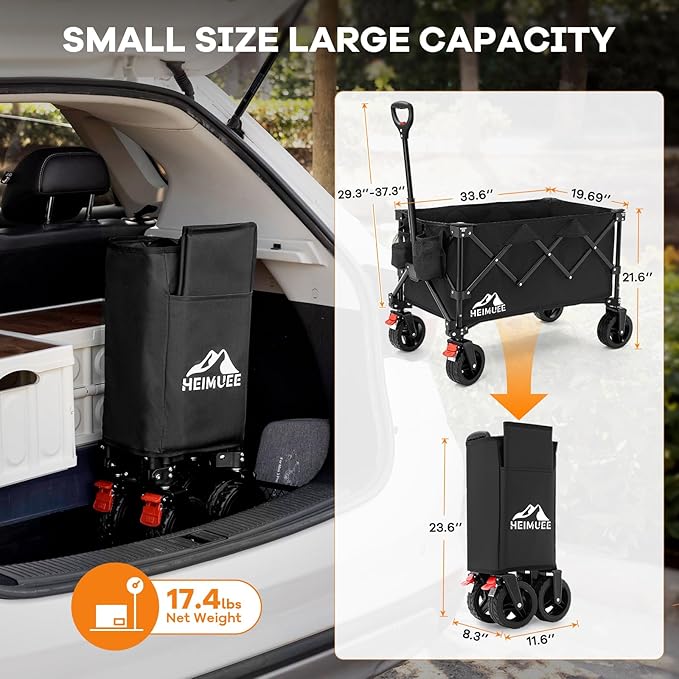 150L Wagon Cart Foldable, Heavy Duty Collapsible Utility Wagon with 220lbs Capacity, All-Terrain Beach Wheels, Portable Garden Cart for Camping, Sports, Outdoor, Shopping, Black