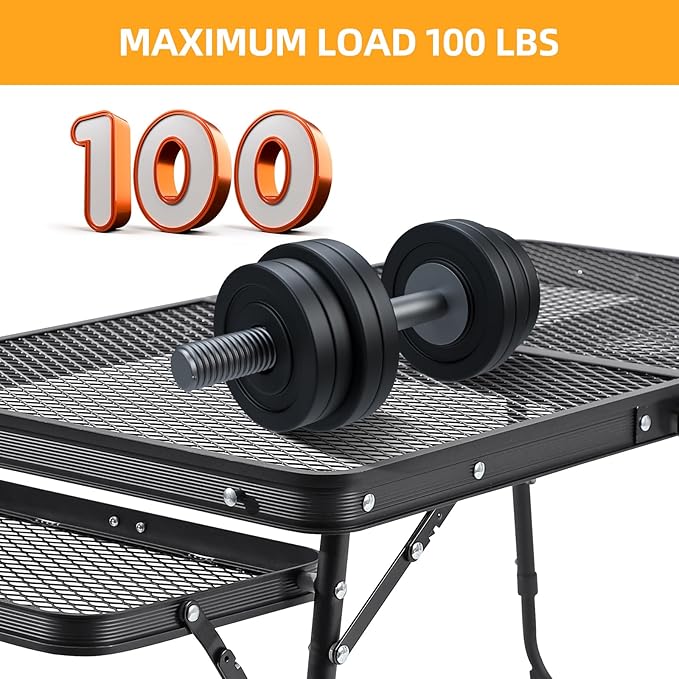 Camping Table Grill Table with Table Extension Board Adjustable Height Folding Tables Mesh Top Portable Grill for Outdoor Indoor Beach BBQ Picnic Travel RV Black