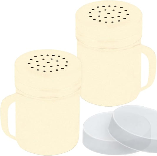 CUSINIUM 6oz Beige Stainless Steel Salt Pepper Dredge Shakers - With Plastic Cap - With Handle - Pack of 2