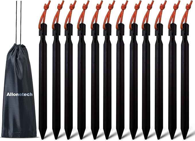 12 Pack Tent Stakes, 7075 Ground Metal Camping Aluminum Tent Pegs, Lightweight Tent Stakes Heavy Duty Spikes Camping Accessories