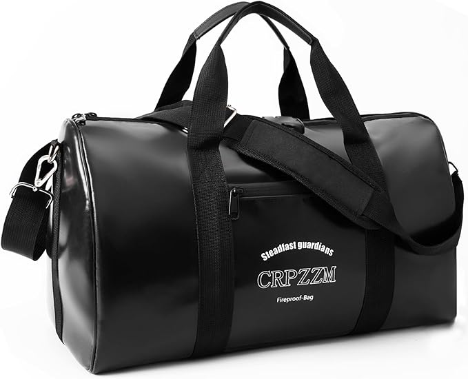 fireproof waterproof travel duffle bag,fireproof bag with lock，Waterproof is suitable for indoor storage, travel, camping and other scenarios (black, 17 * 10 * 8.6 inch)