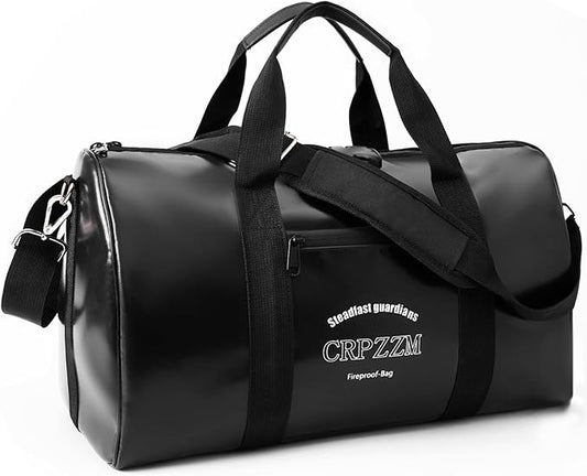 fireproof waterproof travel duffle bag,fireproof bag with lock，Waterproof is suitable for indoor storage, travel, camping and other scenarios (black, 17 * 10 * 8.6 inch)