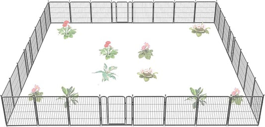 FXW Garden Fence with Door, 32in(H) x 72ft(L) 32 Panels Dog Fence Outdoor for The Yard - Heavy Duty Metal Fencing Tall Animal Barrier for Dog and Rabbit, Easy Assemble