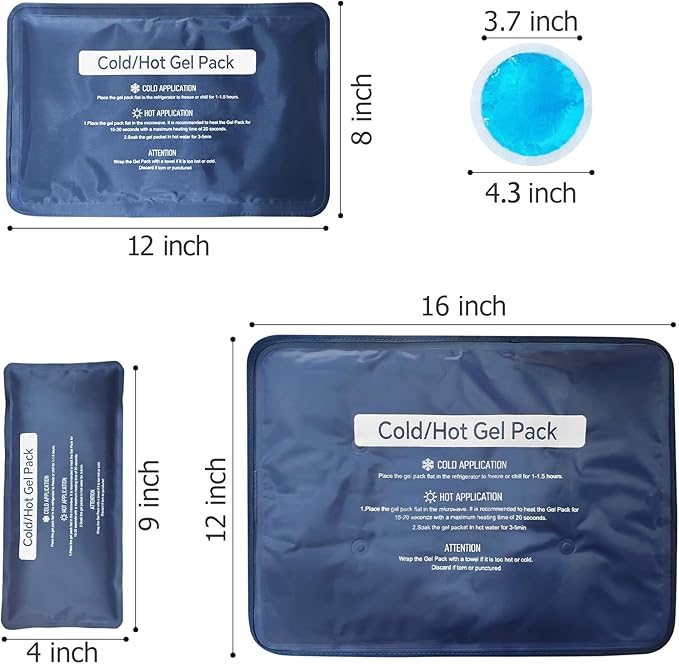 Hot & Cold Gel Packs for Pain Relief 12x16 Inch Ice Packs Reusable Blue Cold Packs for Swelling, Bruises, Injuries, Surgery, Toothache