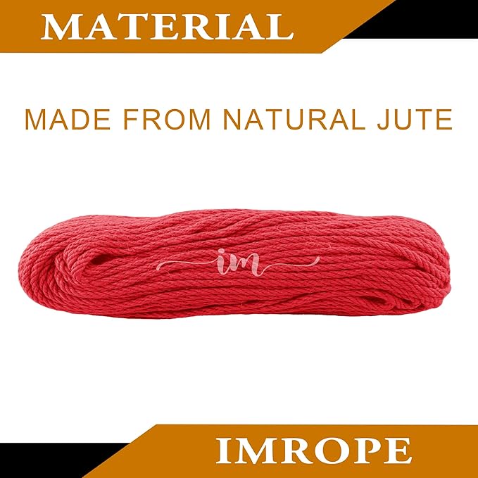 6mm x 50 Feet Red Jute Rope, Twine for Gardening Tomato Climbing Plant Tie Floristry Crafts Gift Wrapping Packing Decor