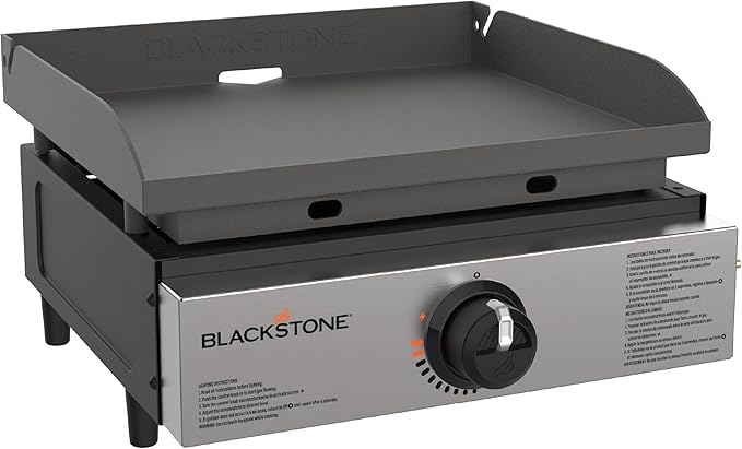 Blackstone 1971 Original 17” Tabletop Griddle with Stainless Steel Front Plate, Powder Coated Steel, Black