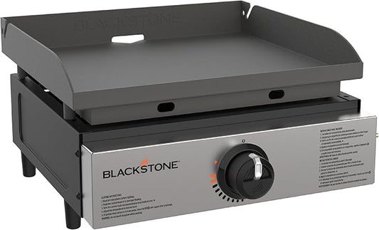 Blackstone 1971 Original 17” Tabletop Griddle with Stainless Steel Front Plate, Powder Coated Steel, Black