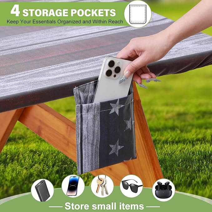 Fitted Picnic Table Cover with Bench Covers Waterproof Elastic Edges Rectangle Patio Tablecloth Outdoor Camping Essentials Stuff Rv Accessories Summer Trip Travel Supplies Party Camper Gifts, 6 ft