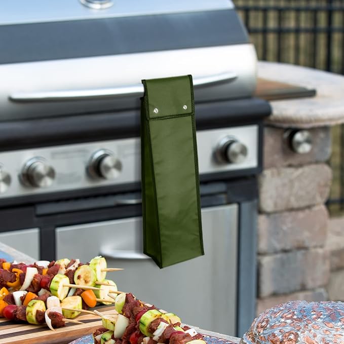 Grill Utensil Storage Bag BBQ Tool Storage Bags Barbecue Hardware Tool BBQ Utensil Holder Pouch Oxford Cloth Accessory Foldable for Camping Hiking(2 Pcs,Army Green)