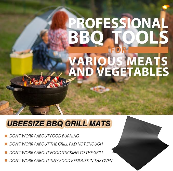 UBeesize 3 Pack Grill Mats for Outdoor Grill, Heavy Duty Grill Mats, Non Stick BBQ Grill Mats & Baking Mats, Resuable and Easy to Clean, Works on Gas Charcoal and Electric BBQ-15.75 x 13 Inch