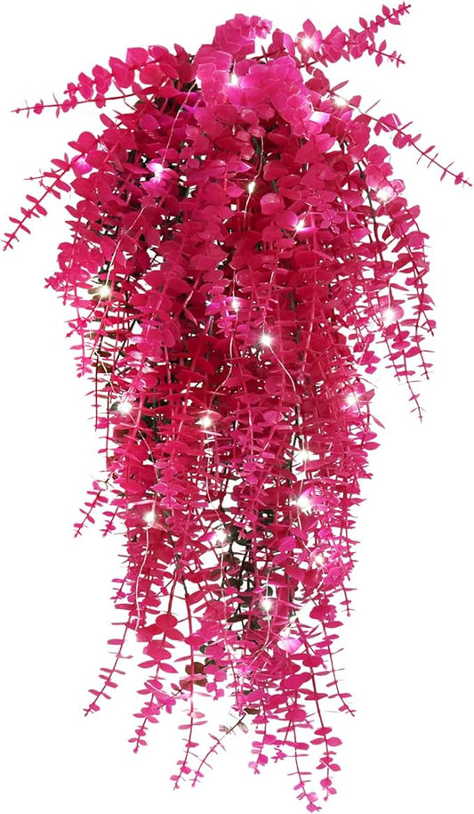 Hanging Geenery Faux Hanging Plants Outdoor Wall Decor Hanging Monkey Grass Artificial Hanging Plants Indoor Plastic Plants for Indoor Bedroom Wall Decoration Outdoor Porch Wedding Decor(Pure Fuchsia)