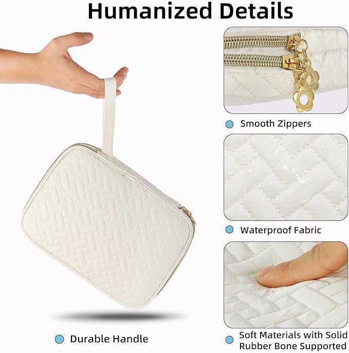 Electronics Organizer Travel Case, Charger Bag Cord Organizer Travel, All-in-One Cable Organizer Bag for Charger, Cords, Phone, Headphones, Flash Drive, SD Card (Beige, Large-Double Layer)