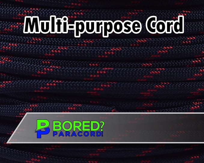 BORED? PARACORD! 550 lb Paracord - Ideal for Crafting, Camping, DIY Projects, Active & Military Outdoors - Strong Survival Rope - Tactical Parachute Cord Type III - Thin Red Line 250 Feet