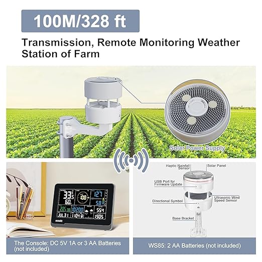 ECOWITT Weather Station Kit, Includes WS3900 Indoor Display Console, WS85 Outdoor Sensor Array and WN32 Outdoor Thermometer&Hygrometer Sensor, IOT Function, 915 MHz