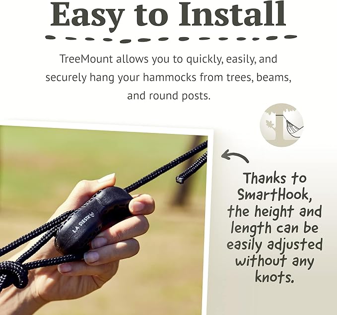 La Siesta® Large Double Brisa Classic Hammock & TreeMount, Trees Beams Posts Suspension Kit - Indoor Outdoor Hammock Swing, Weather Resistant, Cedar