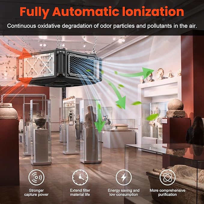 Abestorm 270 Degree Intake Air Filtration System, Built-in Ionizer, 780 CFM Hanging Dust Collector with Remote Control, for Woodworking Shops and Garage, 2-speed Adjustment, DecDust 780IG