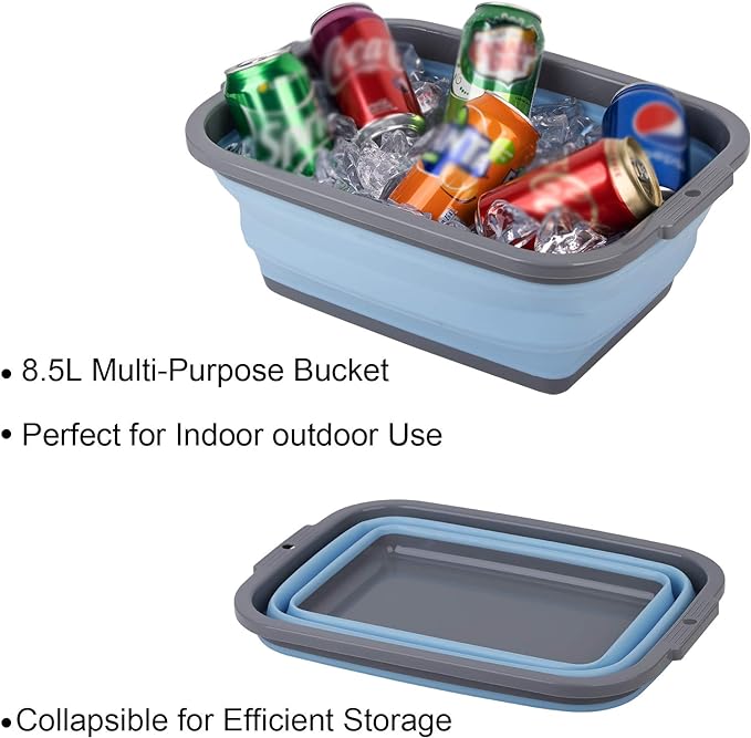 2 Pack Collapsible Sink with 2.25 Gal / 8.5L Each, Foldable Dish Tub for Washing Dishes, Camping, Hiking and Home, Portable Washing Basin