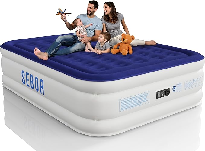 Air Mattress Queen with Built-in Pump 18", Comfortable Self-Inflating Air Mattress with High-Speed Pump, Durable Blow Up Mattress Queen with Storage Bag for Guests, Camping, Travel