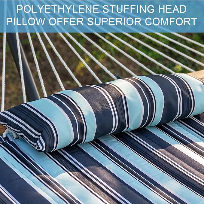 Lazy Daze Hammocks 12FT Quilted Fabric Hammock with Pillow, Double 2 Person Hammock with Spreader Bar for Outdoor Outside Patio Garden Yard Pool Beach QFH034