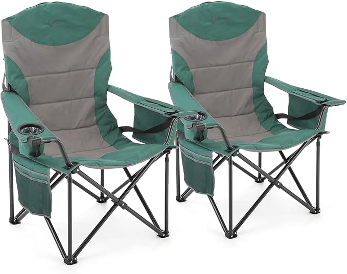 ARROWHEAD OUTDOOR 2-Pack Oversized XXL Portable Folding Camp Chair w/Glass & Cup Holders, Armrest Cooler, Heavy Duty Carry Bag, 600 lbs Weight Capacity