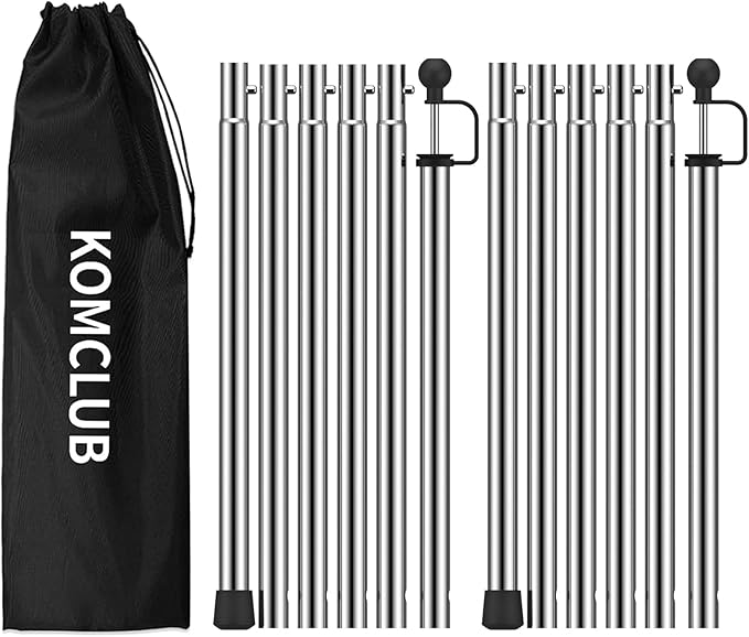 KOMCLUB Telescoping Tent Poles Tarp Poles Adjustable Stainless Steel Camping Tarp Pole for Outdoor Canopy Awning Rain Shelter-94.5 in Set of 2