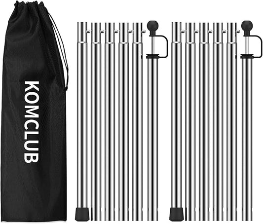 KOMCLUB Telescoping Tent Poles Tarp Poles Adjustable Stainless Steel Camping Tarp Pole for Outdoor Canopy Awning Rain Shelter-94.5 in Set of 2