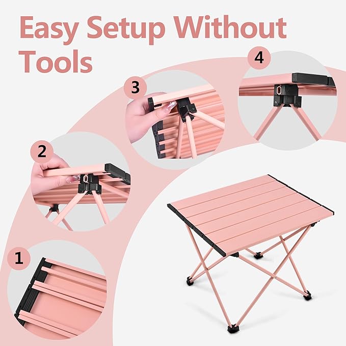 Grope Small Folding Camping Table with Aluminum Table Top, Beach Table for Sand with Carrying Bag,Prefect for Outdoor,Picnic,BBQ,Cooking,Festival