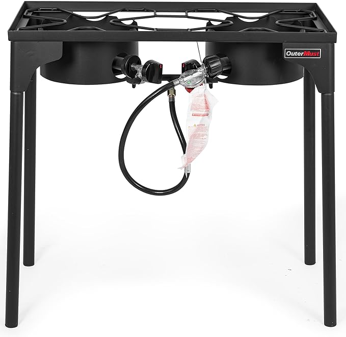 2 Burner Propane Gas Stove with 0-3 PSI Adjustable Regulator and Removable Legs Gas Burners for Cooking Perfect for Home Brewing, Seafood Boil and Camping