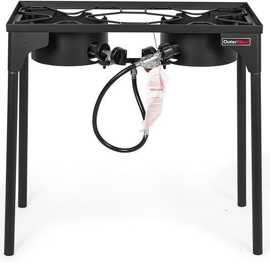 2 Burner Propane Gas Stove with 0-3 PSI Adjustable Regulator and Removable Legs Gas Burners for Cooking Perfect for Home Brewing, Seafood Boil and Camping