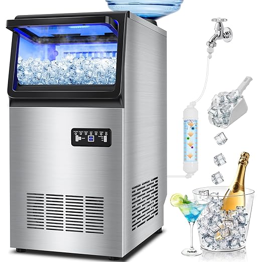 Commercial Ice Maker Machine 150LBS/24H, Dual Water Inlet Options, Stainless Steel Air Cooled Freestanding/Under Counter Ice Maker Smart LCD, Self-Cleaning, Quiet for Home, Bar, Restaurant