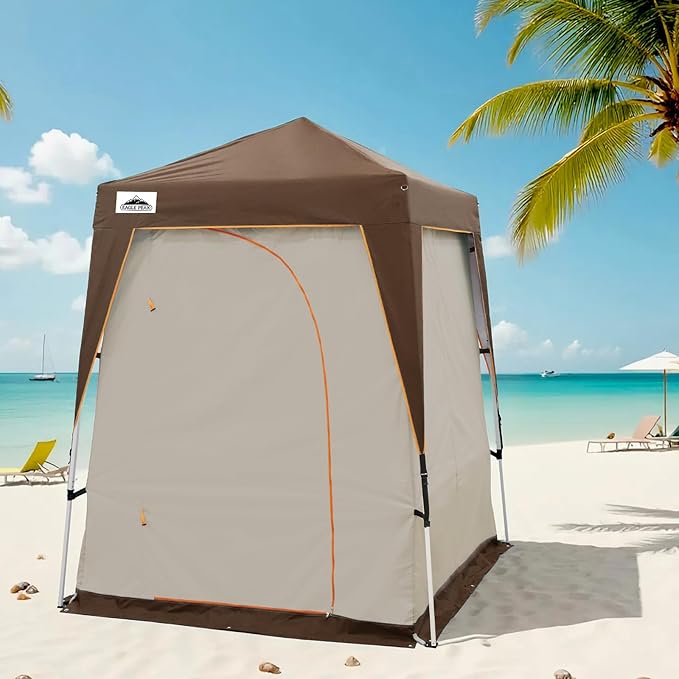 EAGLE PEAK 5x5 Pop Up Privacy Tent with Ground Mat, Portable Changing Room & Outdoor Shower Tent, Portable Canopy for Camping, Pool, Photoshoots or Toilet Shelters 6x6 Base 5x5 Top (Gray/Brown)
