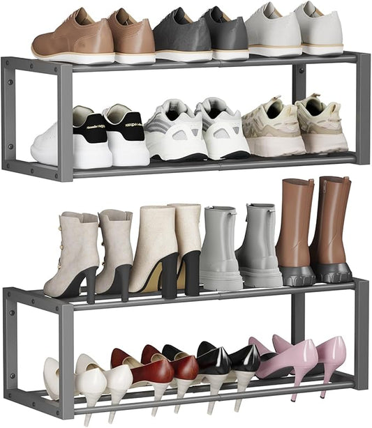 Homeiju Hanging Shoe Organizer,2 Pack Wall Mounted Shoe Rack Holds 12 Pairs,Space Saving Metal Wall Shoe Rack,Hanging Shoe Rack Shoe Holder for Small Space,Entryway,Closet,RV,Camper (Grey)