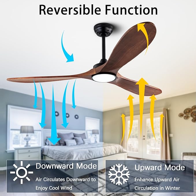 60" Wood Ceiling Fans with Lights and Remote Control,Indoor Outdoor 3 Blades Wooden Ceiling Fan for Garage,Patio,Living Rooms,Bedrooms,Offices,Farmhouse(Black+Dark Walnut)