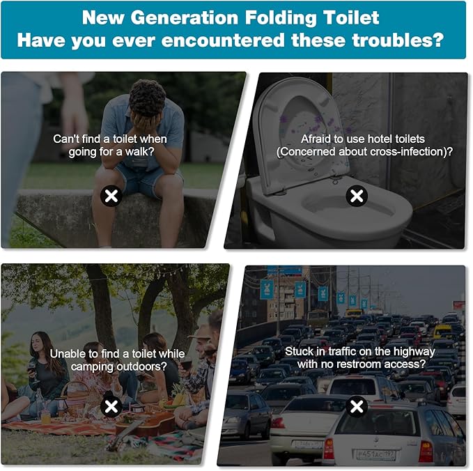 Camping Toilet - Upgraded soft toilet seat with urine Splash Guard, Folding Toilet with Detachable Paper Holder, Portable toilet with a load capacity of 500 lbs, Portable Potty For Emergency Use