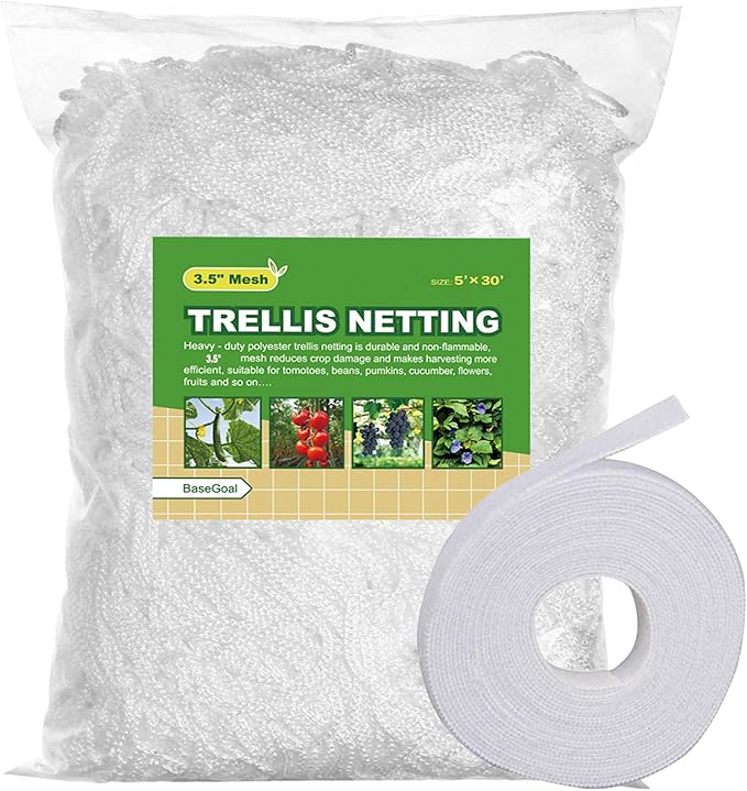 All-Weather Trellis Netting Mesh Plant Garden Vine Growing Flexible String Net (3.5" Mesh ployester, 5' Wx 30'L)