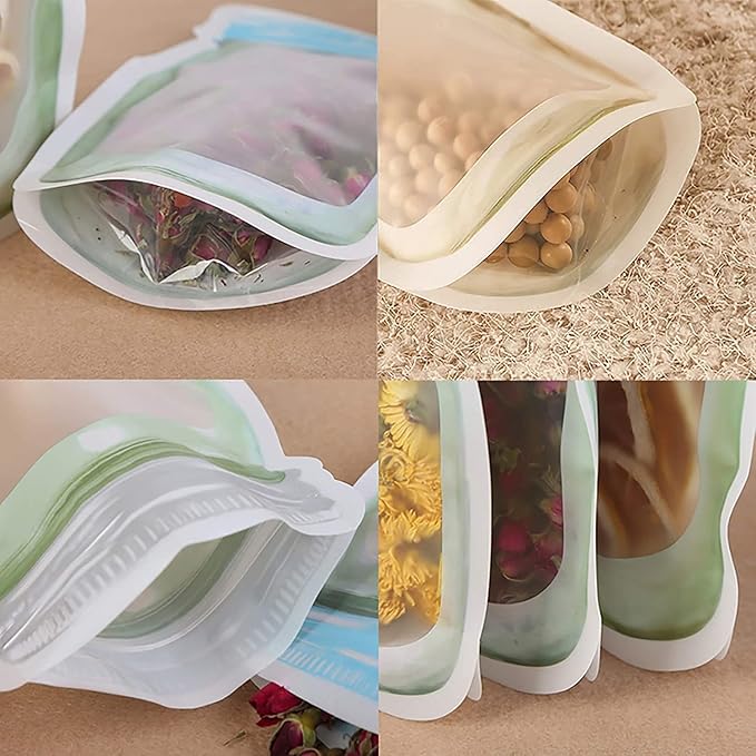 Enkrio 40 Pcs Reusable Mason Jar Zipper Bags Airtight Food Storage Freezer Snack Bags for Kitchen Travel Camping (8S 12M 20L)