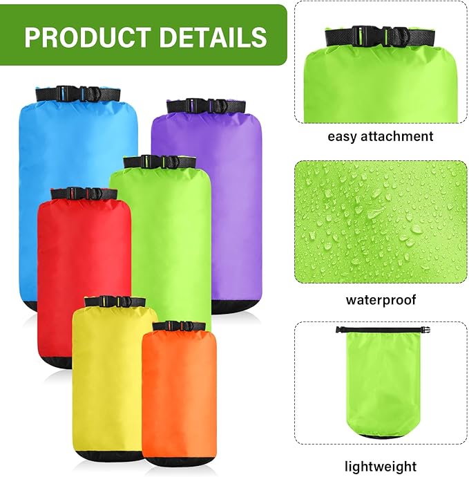 6 Pcs Waterproof Dry Bag Sack Lightweight Outdoor Dry Bags 35 L, 20 L, 15 L, 10 L, 5 L, 3 L Waterproof Boat Bag for Kayaking, Backpacking, Hiking, Camping Rafting(Fluorescent Color)