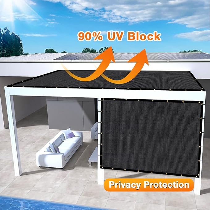 Artpuch Outdoor Pergola Shade Cover 10x20 FT Sun Shade Cloth with Grommets Black 90% UV Protection Canopy Patio Privacy Screen (Customized Available)