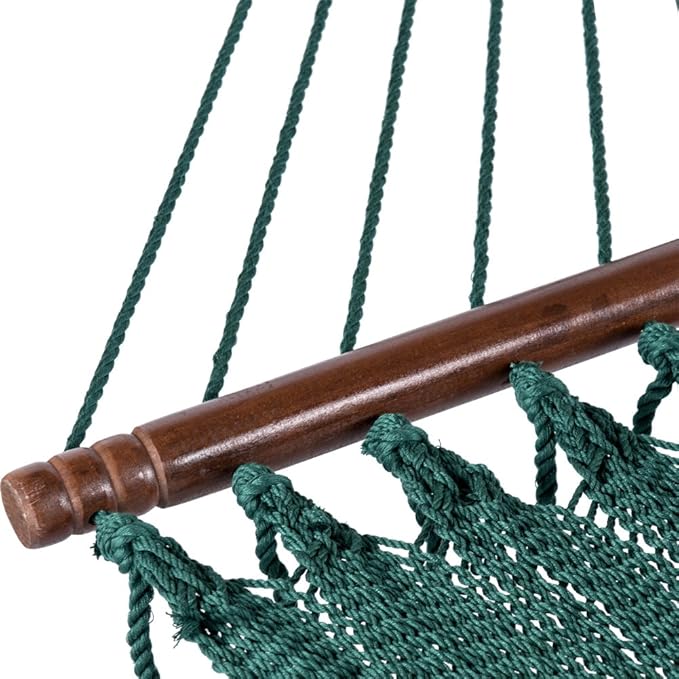 Lazy Daze Hammocks 10.5 FT Double 2 Person Caribbean Rope Hammock, Hand Woven Polyester Hammock with Spreader Bars, for Outside Outdoor Backyard Patio Poolside,450 LBS Capacity, Green