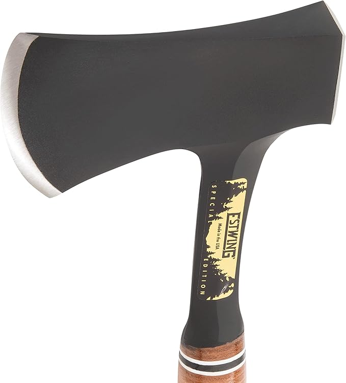 ESTWING Sportsman's Axe - 14" Special Edition Camping Hatchet with Forged Steel Construction & Genuine Leather Grip - E24ASEA