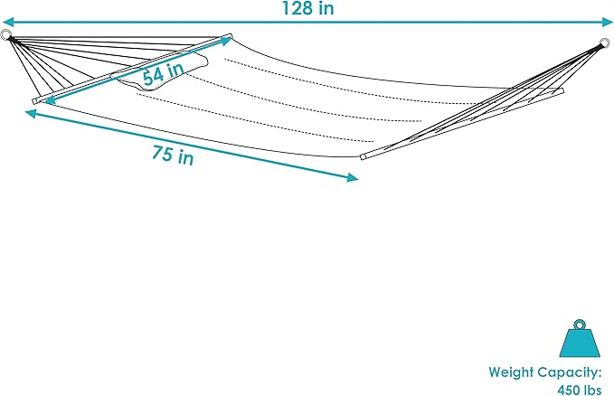 Sunnydaze Quilted Outdoor Hammock with Spreader Bars - Heavy-Duty 450-Pound Capacity Double Hammock for Outside - Breakwater Stripe