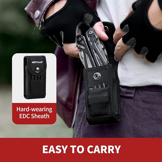 Gifts for Men Him Dad, WETOLS 21-in-1 Multitools with Pocket Knife, Stainless Steel Self-locking Pliers with 8 Screwdriver Bits, Multi Tool Camping Gear, EDC Knife with Pouch for Outdoor Survival