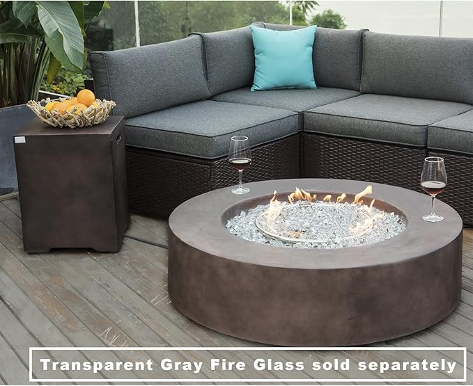 COSIEST 2-Piece Outdoor Propane Firepit Table Set w Tank Table, CSA Certified, 42 inch Dark Fire Table (50,000 BTU) w 16 inches Tank Cover Side Table 20lb for Garden,Pool,Backyard