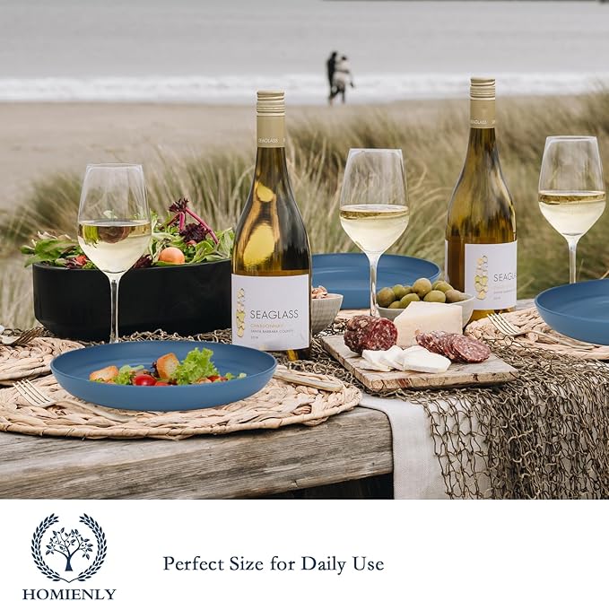 Homienly Dinner Plates Set - Alternative to Plastic, Wheat Straw - Set of 8, Lightweight, Microwave & Dishwasher Safe, Unbreakable Salad Plates (Blue, 10 inch)