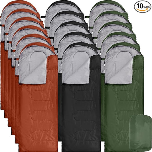 10 Pcs 0 Degree Camping Sleeping Bags Bulk for Adults Cold Weather Sleeping Bags 4 Season Warm Waterproof Lightweight with Compression Sack for Backpacking Hiking Travel Homeless