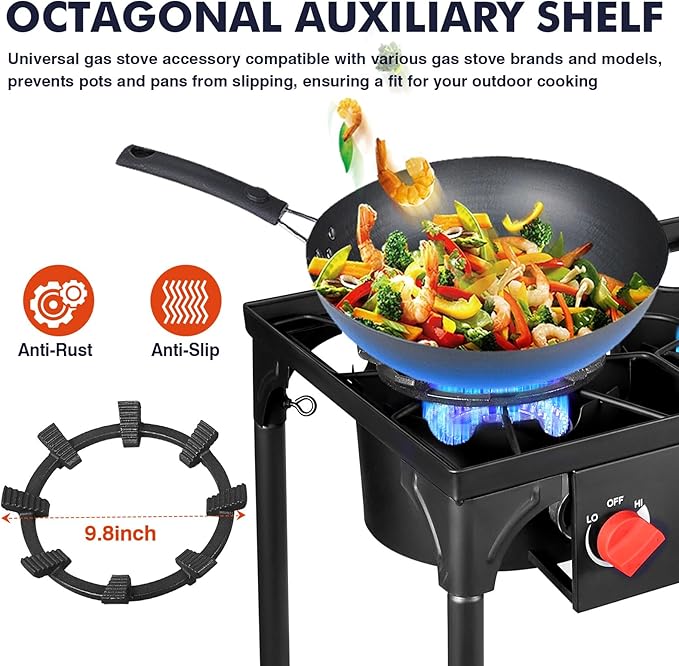 Llamaviva 3 Burner Gas Stove, Propane Outdoor Stove with Removable Legs,Auto Ignition Button&Regulator, 225,000 BTU,Propane Burners for Outdoor Cooking, Camping&BBQ Cookouts