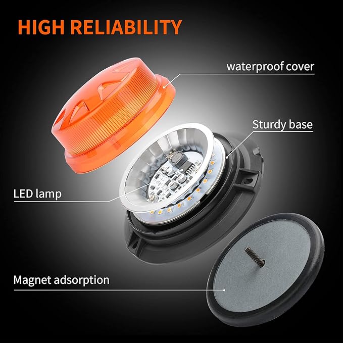 AUXMOTEC Amber Led Emergency Strobe Beacon Lights Bar with Magnetic Mount and 8 Flash Models Yellow Warning Safety Rooftop Signal Lamps Vehicles Forklift Truck Tractor Golf Car Carts (24-LED 12V-24V)