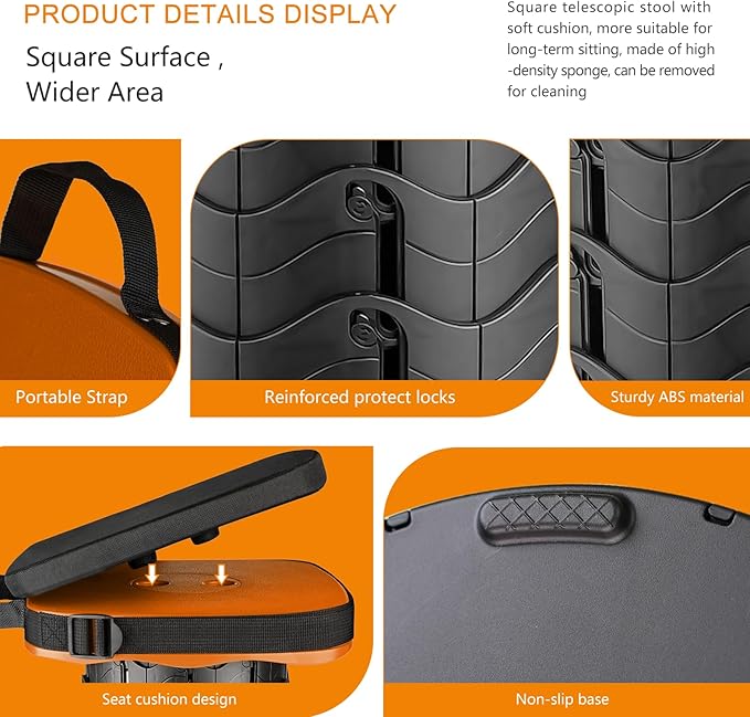 Foldable Camping Stool with Cushion, Portable Folding Stool with Nylon Bag, Collapsible Stool for Adults Portable, Max Load 550 LB