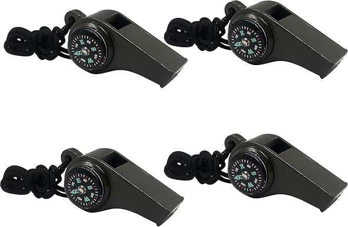 2 Pack Emergency Survival Whistle, 3-in-1 Emergency Whistles with Compass and Thermometer, Loud Safety Whistle with Lanyard for Outdoor Hiking