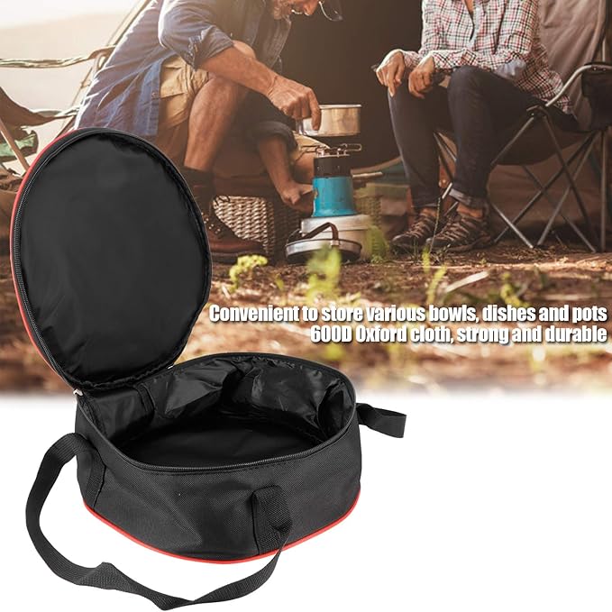 Hapivida Dishes Storage Bag, Camping Tableware Carrying Bag Round Crockery Thermal Food Carrier Dinnerware Bag BBQ Cookware Organizer for Outdoor Hiking Plate Bowl Pot